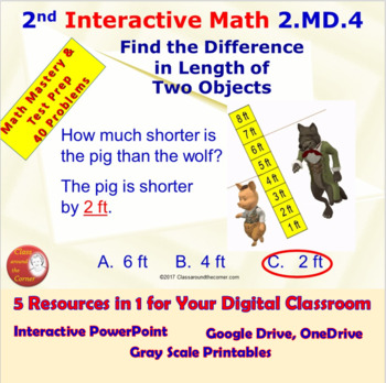 Preview of 2.MD.4 Math Interactive Test Prep: Measure Objects Two Ways in 3 Formats