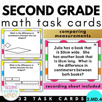 Preview of 2.MD.4 Task Cards- Comparing and Finding Differences with Inches and Centimeters