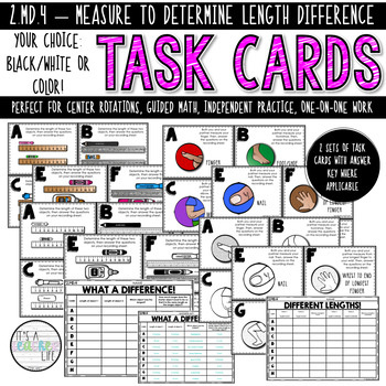 Preview of 2.MD.4 Task Cards | Measuring to determine length difference