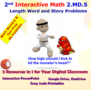 Preview of 2.MD.5 Math Interactive Test Prep: Length Story Problems in 3 Formats