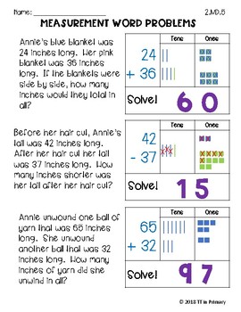 2.MD.5 Measurement Word Problems within 100 by TT in Primary | TpT