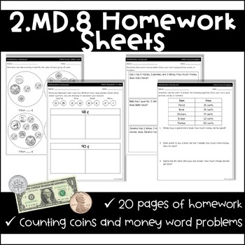 Preview of 2.MD.8 Money Homework Packet (20 pages)
