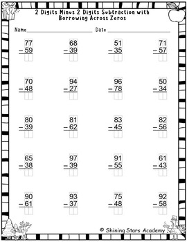 2 Minus 2 Digits Subtraction with Regrouping or Borrowing across zero ...