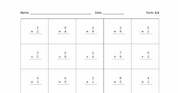 Preview of 2 Minute Math Fact Fluency - 40 Single Digit Addition Problems (incl. 5 sets)