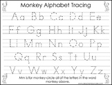 2 Monkey themed Task Worksheets. Trace the Alphabet and Nu