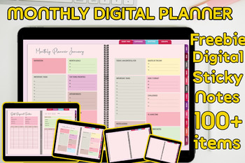 Preview of 12 Monthly + Debt + Expense Digital Planner with Hyperlinks