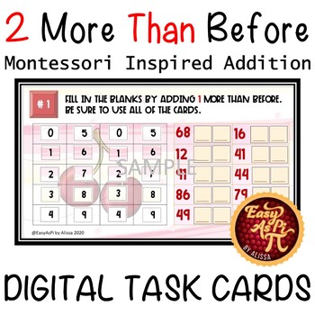 Preview of 2 More Than Before  |   Google Slides Addition Task Cards by EasyAsPi