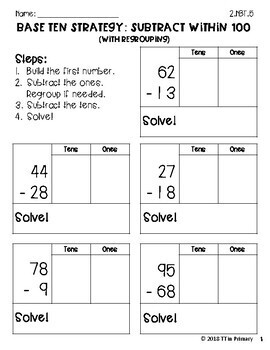 2.NBT.5 Add & Subtract within 100 (two strategies) BUNDLE by TT in Primary