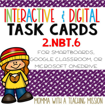 Preview of 2.NBT.6 Adding 4 Two Digit Numbers Google Drive Classroom Interactive Task Cards