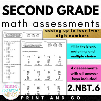 Preview of 2.NBT.6 Assessments Adding Four Two Digit Numbers
