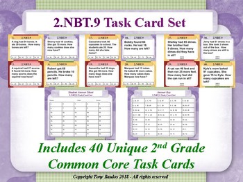 Preview of 2.NBT.9 2nd Grade Math Task Cards - 2 NBT.9 Addition & Subtraction Word Problems