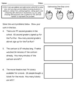 2.OA.1 Assessments- One & Two-Step Word Problems | TpT