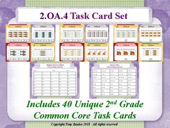 Preview of 2.OA.4 2nd Grade Math Task Cards - Operations and Algebraic Thinking