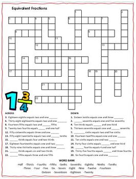 2 Pack Equivalent Fractions Crossword Puzzles TPT