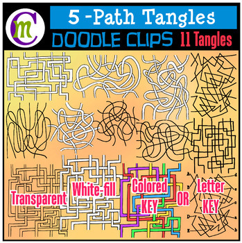 Preview of 5-Path Tangle Maze Clip Art | Spaghetti Pathway Maze Clipart