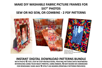 Preview of 2 Patterns Make Washable Sew Or No Sew Picture Frames For 5x7 Photo