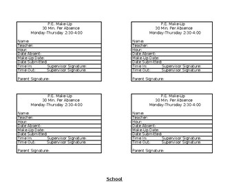 Preview of 2 Physical Education Absent Make-up Forms (editable and fillable resource)