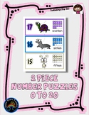 2 Piece Number Puzzles - 0 thru 20 - Animals        m9
