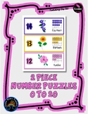 2 Piece Number Puzzles - 0 thru 20 - Flowers       m9