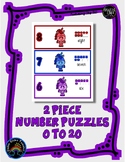 2 Piece Number Puzzles - 0 thru 20 - Rainbow Unicorns       m9