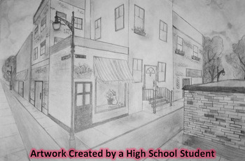 Two point perspective drawing of the city., The learning pr…