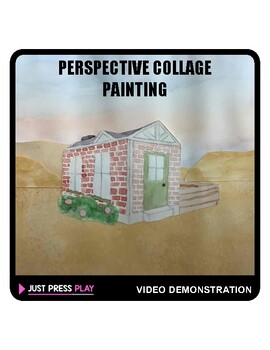 Preview of 2 Point Perspective Watercolor Collage Painting Lesson with Video