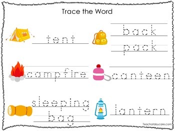 2 printable camping themed word tracing activites