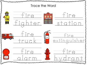 2 Printable Fire Fighter themed Word Tracing Activites. Preschool ...