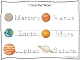 2 Printable Solar System themed Word Tracing Activites. Ha