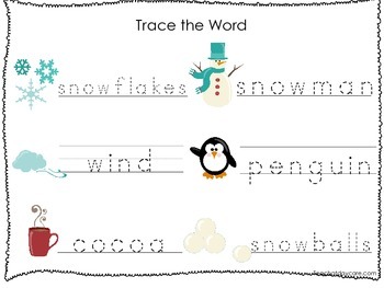 2 printable winter themed word tracing handwriting activites tpt