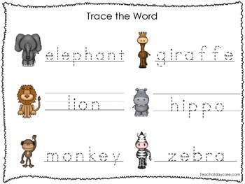 2 printable zoo themed word tracing activites handwriting by teach at daycare