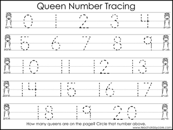 2 queen themed task worksheets trace the alphabet and numbers 1 20 preschool