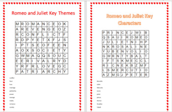 Preview of 2 Romeo and Juliet Wordsearches