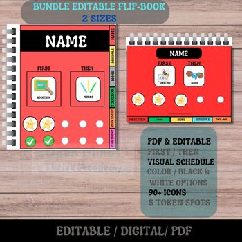 Preview of 2 STYLES EDITABLE FLIP-BOOK Templates.Visual Schedule.Tokens& 90+ Pic Cards.
