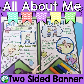 Preview of 2 Sided Back to School All About Me Pennant Banner