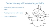 2 Step Equation Snowman Coloring Activity (Christmas/Holiday)