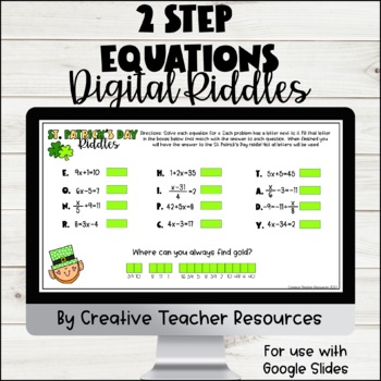 Preview of 2 Step Equations Digital St. Patrick's Day Riddle