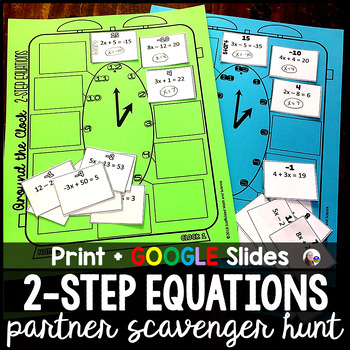 Preview of 2-Step Equations Partner Scavenger Hunt Activity - print and digital