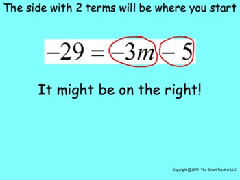Preview of 2 Step Equations for the Smartboard