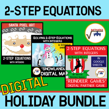 Preview of 2-Step Equations with Integers DIGITAL HOLIDAY BUNDLE in GOOGLE SHEETS