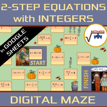 Preview of 2-Step Equations with Integers DIGITAL MAZE | SELF-CHECKING| HALLOWEEN or FALL