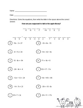 Preview of 2-Step equations puzzle decoding worksheet