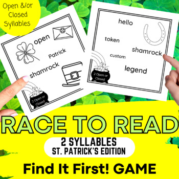 Preview of 2 Syllable Open Closed OG Science of Reading St Patricks Day Activity SOR Game