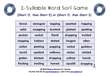 2-Syllable Word Sort Game: Short O, E, I | TpT