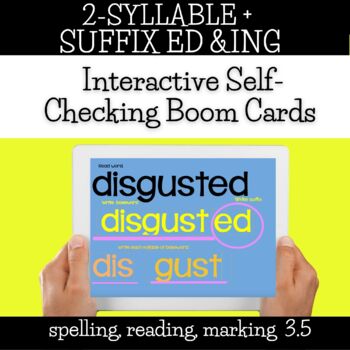 Preview of 2-Syllable Words reading spelling suffixes 3.5 - BOOM INTERACTIVE CARD DECK