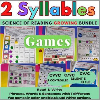 Preview of 2 Syllables Word Games Growing Bundle Science Of Reading Orton Gillingham