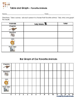 Preview of 2 Tally Marks Tables & Bar Graphs - Favorite animals & pets