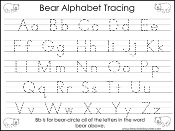 Preview of 2 Task Worksheets. Bear Trace the Alphabet and Numbers 1-20. Preschool-KDG.
