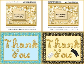 Preview of 2 Thank You Note Card Printables Teal / Graduation Gold Black Fabric Font Damask