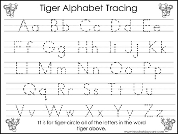 Preview of 2 Tiger themed Task Worksheets. Trace the Alphabet and Numbers 1-20. Preschool